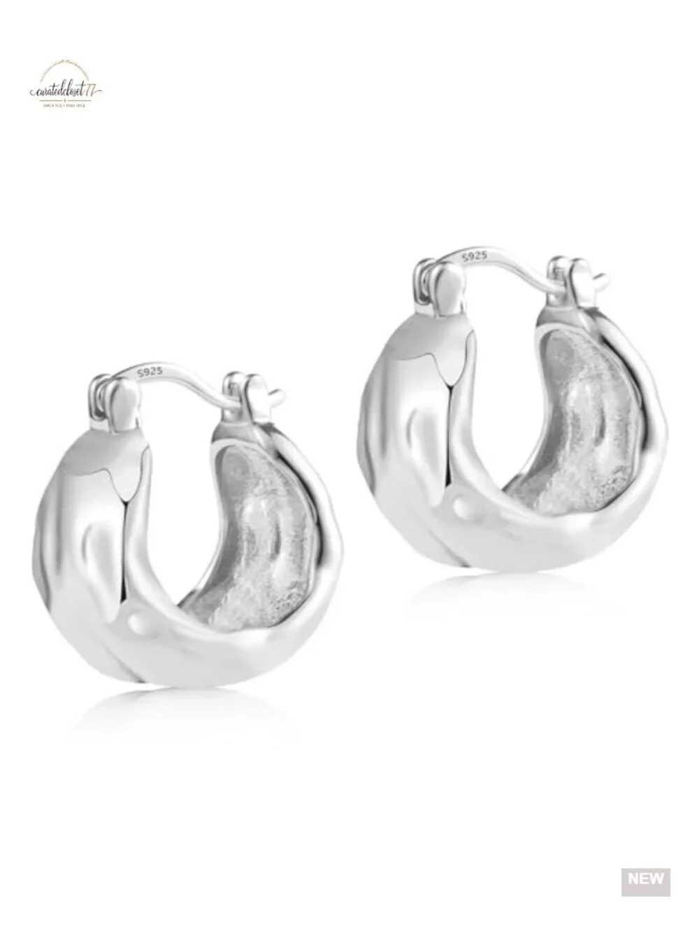 Hoop Earrings Silver Hammered Small Chunky Hypoallergenic Thick Hoop